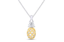 Sterling Silver with 14k Gold Plated Trim Pineapple Necklace Pendant