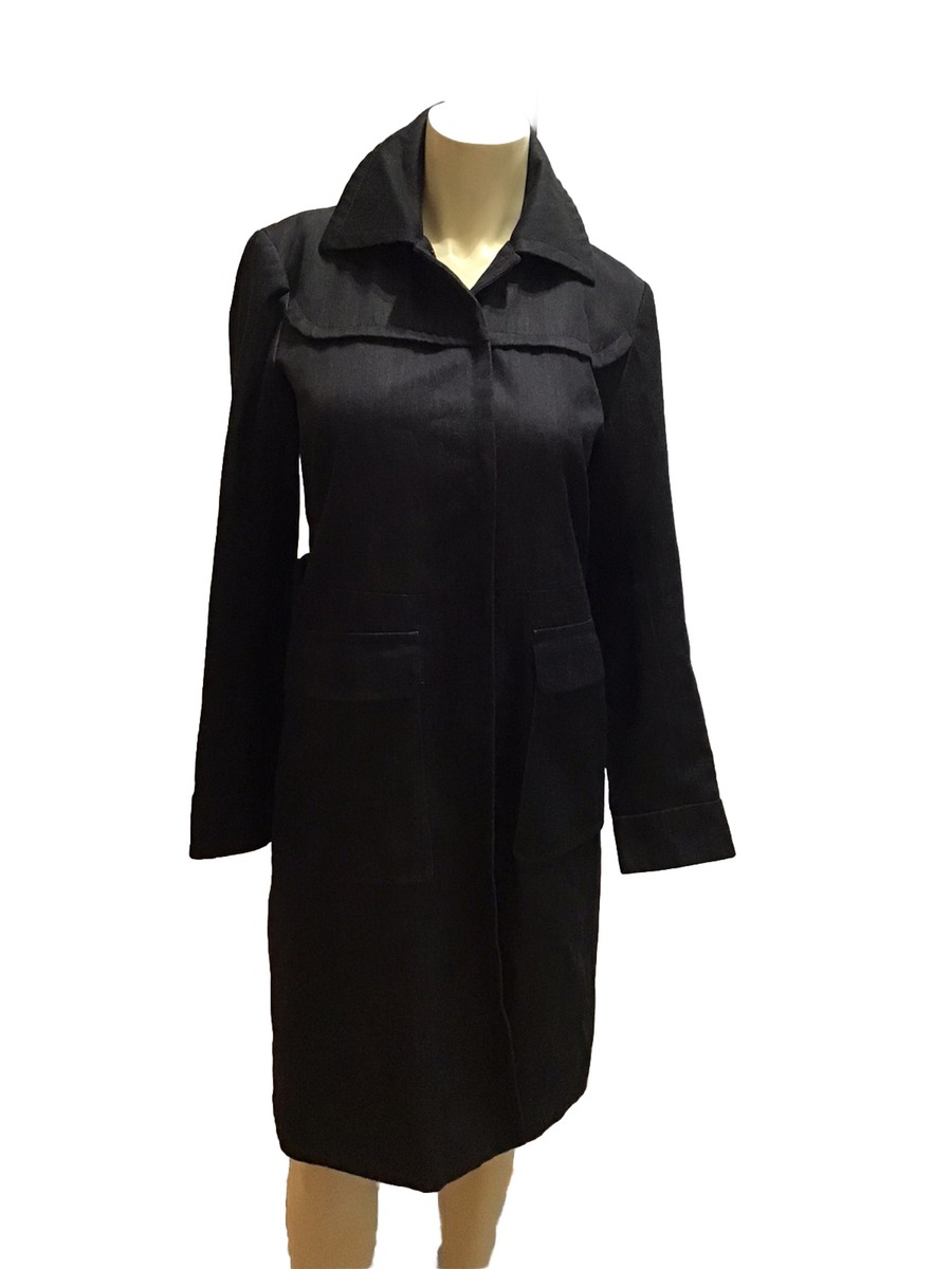 CLUB MONACO WOMENS DENIM BLACK TRENCH COAT WITH BELT-M