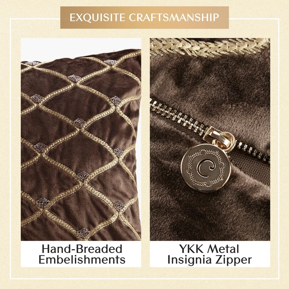 Almohada Decorativa, Lujosa Funda Extraíble de Terciopelo Embellecida a Mano, 100% Blanco Go... Foto 3 de 4