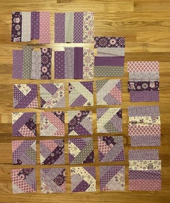 Lot of 24 Handmade Unfinished Quilt Blocks Purple Pink Floral Owl Patchwork