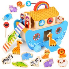 Toddlers Noah's Ark Toys with Wooden Animal Shape Sorters, Baptism Gifts for ...