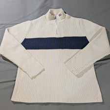 Vintage Polo Jeans Co. Sweater Mens XL White Mock Neck Stripe Flag Patch 1/4 Zip