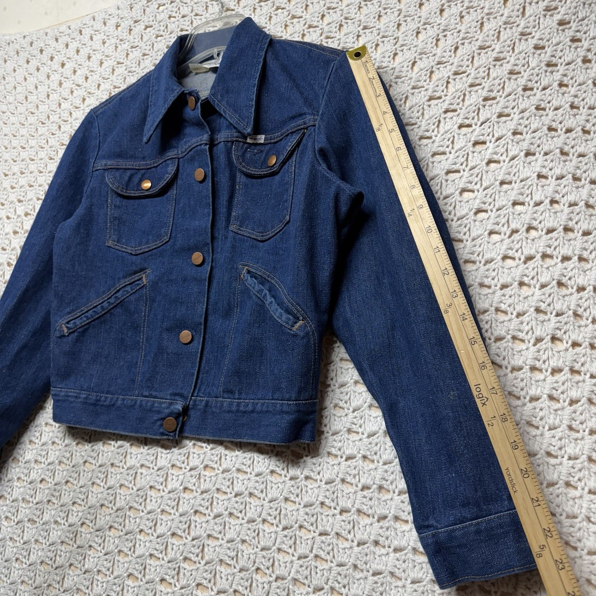 Vtg 70s Wrangler Jean Jacket Women Sz 38 M Blue Denim Western 