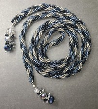 Handmade 46" Beaded Braided Eyeglass Holder Cord Black Twisted Lanyard