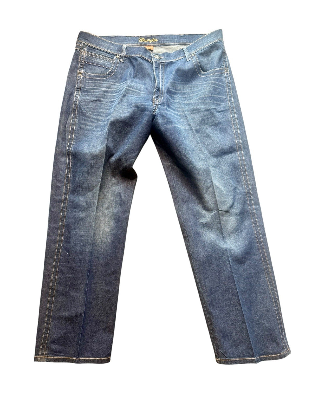 Wrangler Jeans Mens 38x30 Blue Retro Relaxed Bootcut Fit Mid Rise Denim Starched