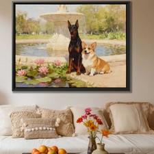 Pintura al óleo perro obra de arte al aire libre lienzo impresión Doberman Corgi decoración de pared arte