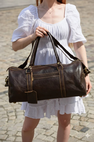 Unisex Genuine Leather Duffel Bag - Large Weekender Travel Bag for Gym & Sports