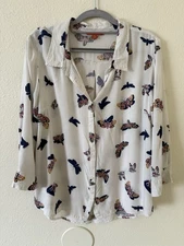 Modcloth Butterfly Shirt Size XL Collared 3/4 Sleeves Button-Up