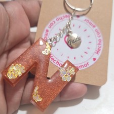 Resin orange Letter N Keychain with Detachable Keyring Modern Letters Theme