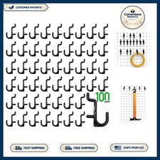 Black Pegboard Hooks Kit - 100 Count Adjustable J Hook Set for Easy Organization