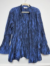 Chico's Clearly Crinkle Joria 3/4 Sleeve-Open Front Jacket M/L Blue-Cocktail