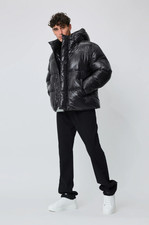 Men's Casual Wet Look Water Resistant Oversized Padded Bomber Puffer Jacket