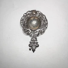 Antique 800 Silver Ornate Tea Strainer Spoon - Baroque Rococo Filigree Design
