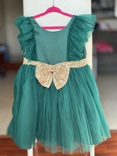 Toddler Girl Princess Ruffle Layered Lined Dress With Golden Bow And V Back