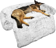 Calming Dog Bed Fluffy Plush Pet Furniture Protector Removable Washable Cover