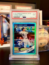 ⭐️ AARON JUDGE 2018 DONRUSS OPTIC LOOKING AQUA REFRACTOR #114 PSA 9 MINT SP /299