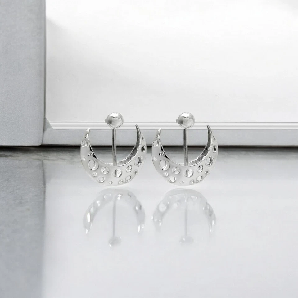 Brincos sólidos de prata esterlina 925 Dangler Moon presente de Natal joias celestiais - Imagem 2 de 4