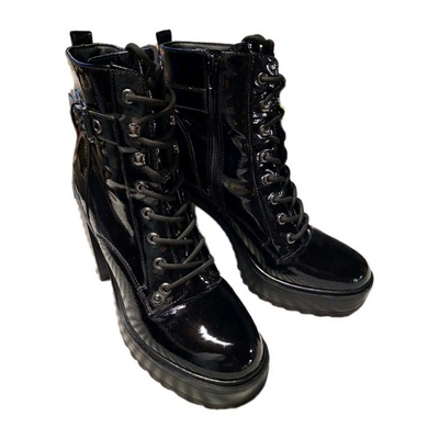 #ad GBG Los Angeles Sammie Boot Sz 10 Platform Heel Black Patent Faux Leather Goth $45.00