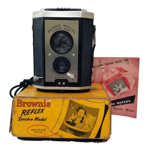 Vintage Kodak Brownie Reflex Camera Synchro Model 173 With Original Box & Manual