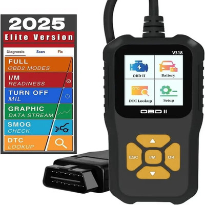 V318 OBD2 Scanner 1.8'' TFT Code Reader I/M Battery Voltage Engine Diagnostic