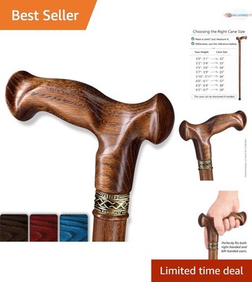 Wooden Cane for Men Ergonomic Stylish 35 Inch Support Senior Walking Stick