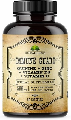 Quinine Immune Guard 500 mg con Vitamina C, D3 y Zinc, 60 Cápsulas