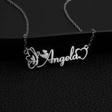Personalized Name Necklace Butterfly Heart Pendant Custom Initial Jewelry Gift