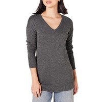 Amazon Essentials Damen Tunika-Pullover V-Ausschnitt Langarm Dunkelgrau Meliert