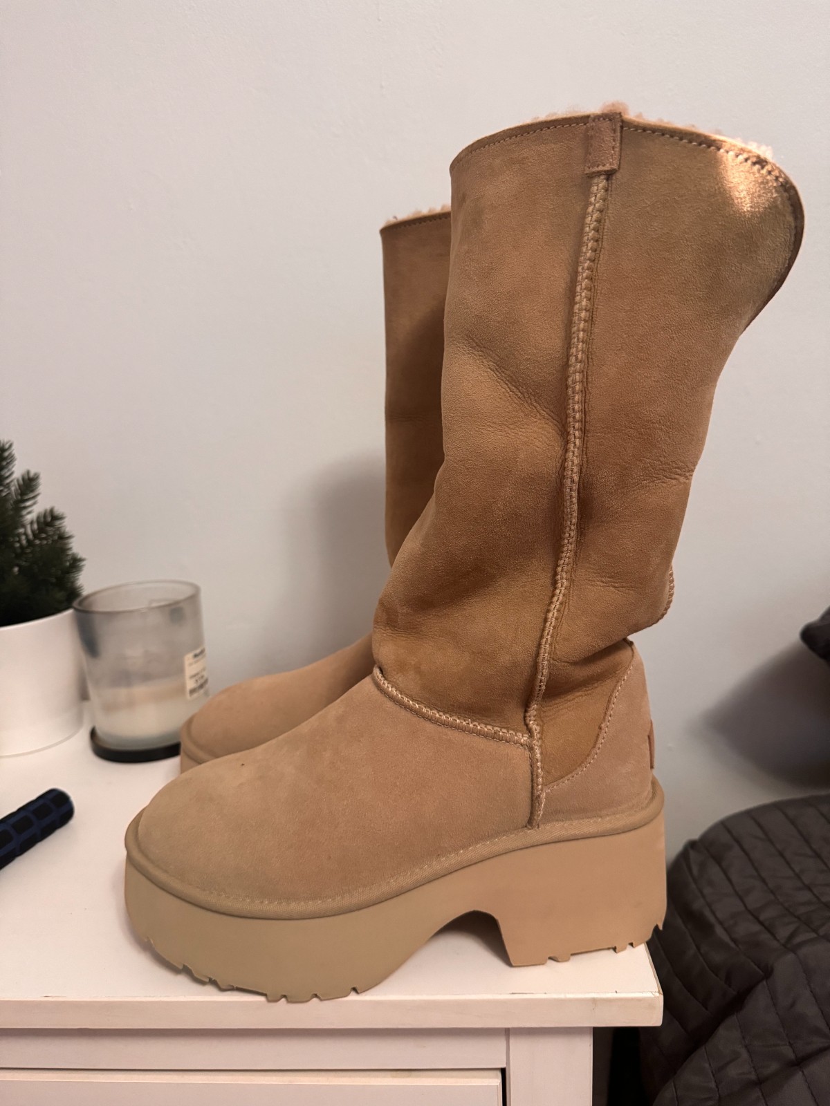 UGG Womens Tan Shearling Platform Boots Size 9 High Australia image 2