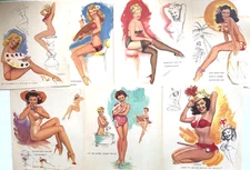 7 LOOSE PAGES VINTAGE 1952 STUDIO SKETCHES PIN UP GIRLS ART BY T.N. THOMPSON