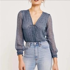 Abercrombie Fitch Blue Leopard Print Sheer Long Sleeve Bodysuit