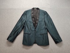 Original Use Men Tuxedo Jacket M Green Double Breasted Black Satin Shawl Pocket