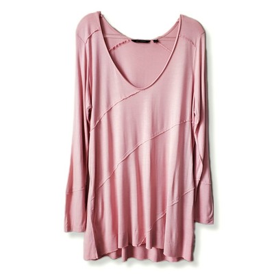 Women H Halston Demure Pink Raw Edge Tee Shirt Top 1X Neutral Casual Lounge NEW