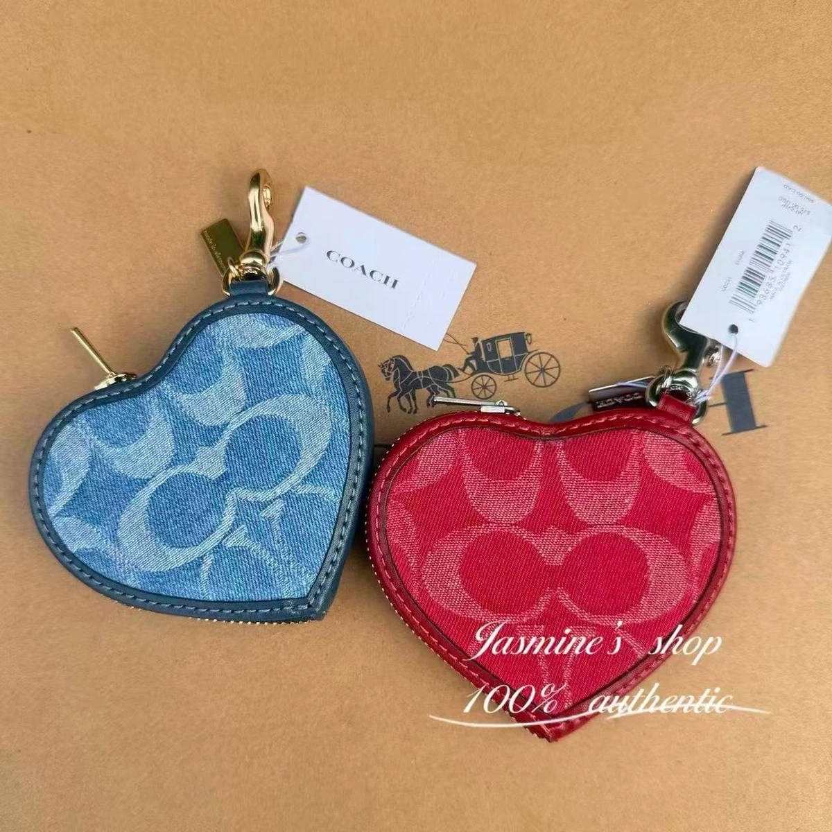 NWT coach Heart Bag Charm In Signature Denim CDF55/CDC91 | eBay