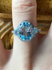 Natural Sky Blue Topaz Sterling Silver Ring Size 6.75