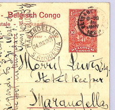 CONGO Belgium Stationery Card RUZIZI #65 Marandellas S.RHODESIA 1921 CDS WB51