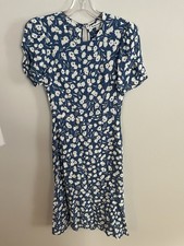 Reformation Andre Crepe Floral Blue Dress Size 6