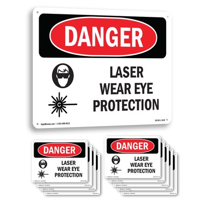 Laser Wear Eye Protection OSHA Danger Sign Metal Plastic Or Decal - 5 or 10 Pack