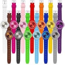 Silikon Armbanduhr mit Kristallen besetzt Silikon Armband Bunte Damen Uhr