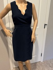 Women's J.CREW Navy Scalloped V-Neck Lined Sheath Dress Size 4