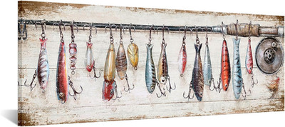Vintage Coastal Fishing Buoys Canvas Wall Art - 20X55 Nautical Theme Painting fo