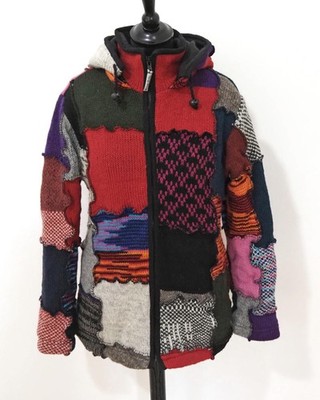 d'pure Damen Kapuzen Strickjacke Grösse M Hippie Boho Patchwork Handarbeit S347