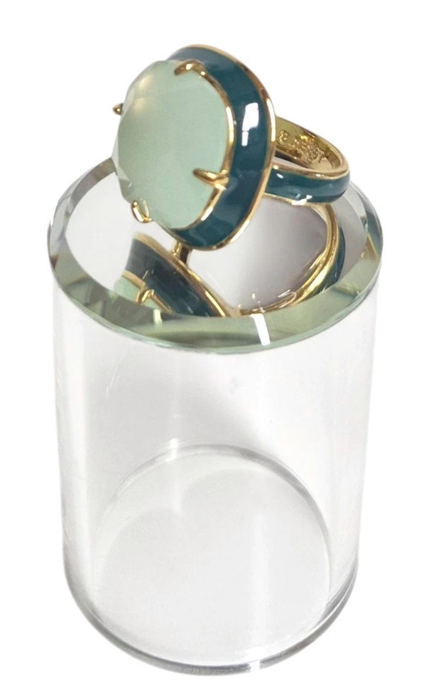 J.Crew Enamel Edge Crystal Statement Ring Size 8 Forest Green Gold Plated Signed - Image 3 of 4