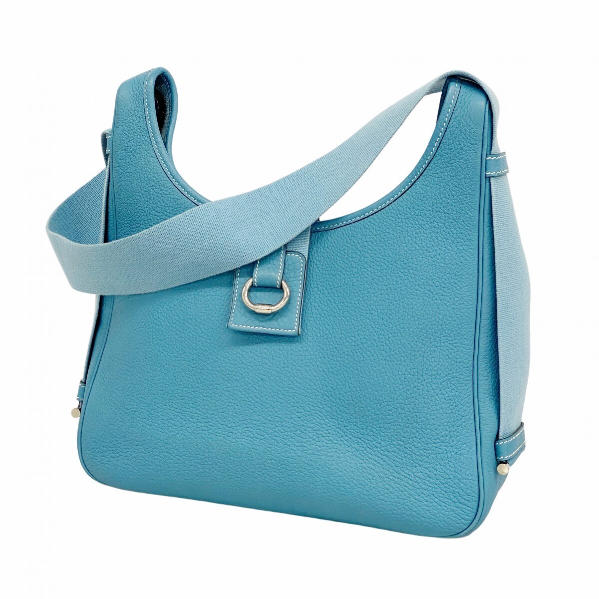 Hermes Sako Taurillon Clemence Blue Jean Shoulder Bag with Silver HD Engraving