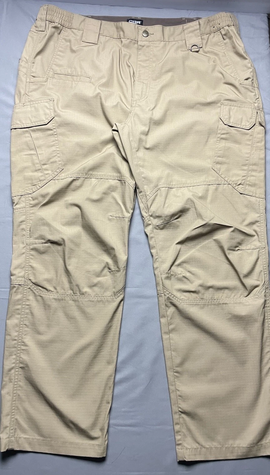 CQR Tactical Pants Men Sz 44 X 32 Beige Ripstop Cargo Pockets Poly Cotton Blend