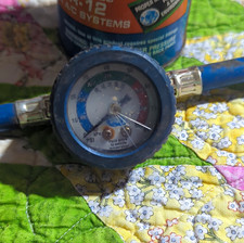 R-12 Mechanical A/C Pressure Gauge & Blue Service Hose Set w/ 1 Shutoff Valve