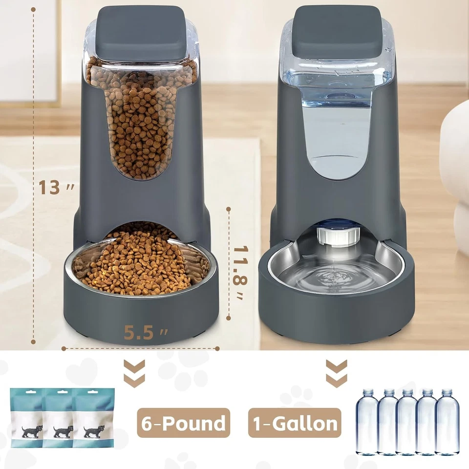 Alimentador Automático para Gatos y Dispensador de Agua con Tazón de Acero Inoxidable Gravedad para Perros Foto 2 de 4