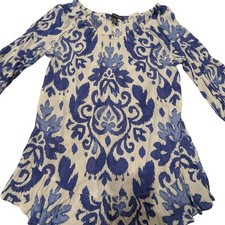  364 - INC International Concepts Blue and White Fitted Graphic Blouse