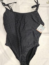 Women's One Piece Swimsuit, NWTs Sz XL16 Shade Shore Black W/ White Poka Dots