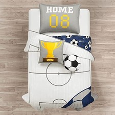 Soccer Game Reversible Quilt Size 4 Piece Set - Toddler Twin White  Navy